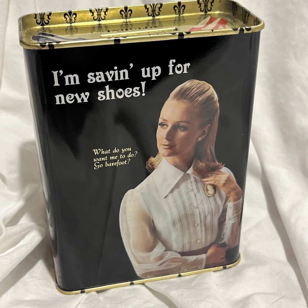 Blue Q Retro Humor Bank Tin "I'm Savin Up For New Shoes" Money Coin Box 2009